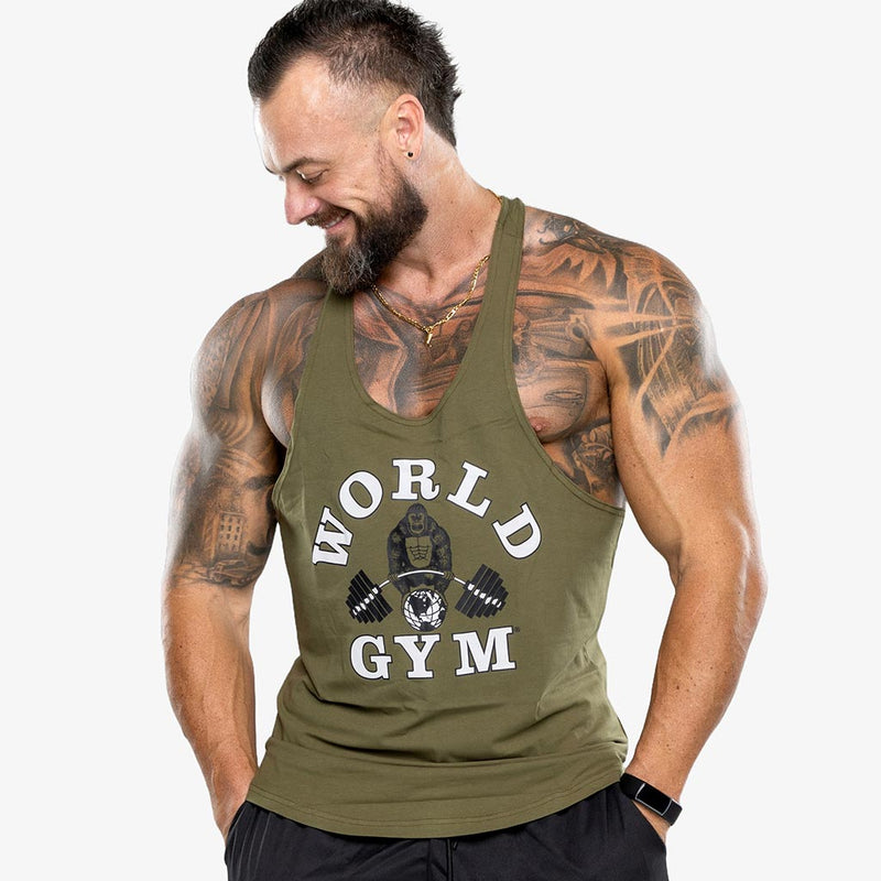 Shop Stringer Singlet World Gym Branded Men s Stringer Tanks World Gym Shop