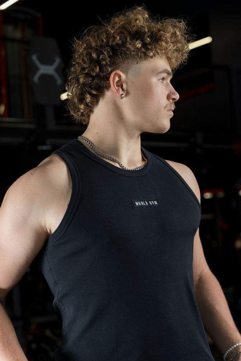 Mens Ribbed Tank Black
