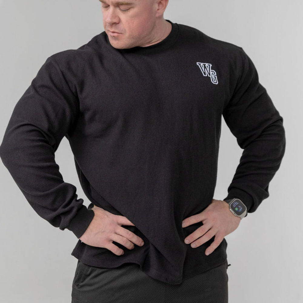 美品/CITYSHOP/WAFFLE LONG SLEEVE TEE/BLACK Waffle Long Sleeve Tee - Black – World Gym Shop